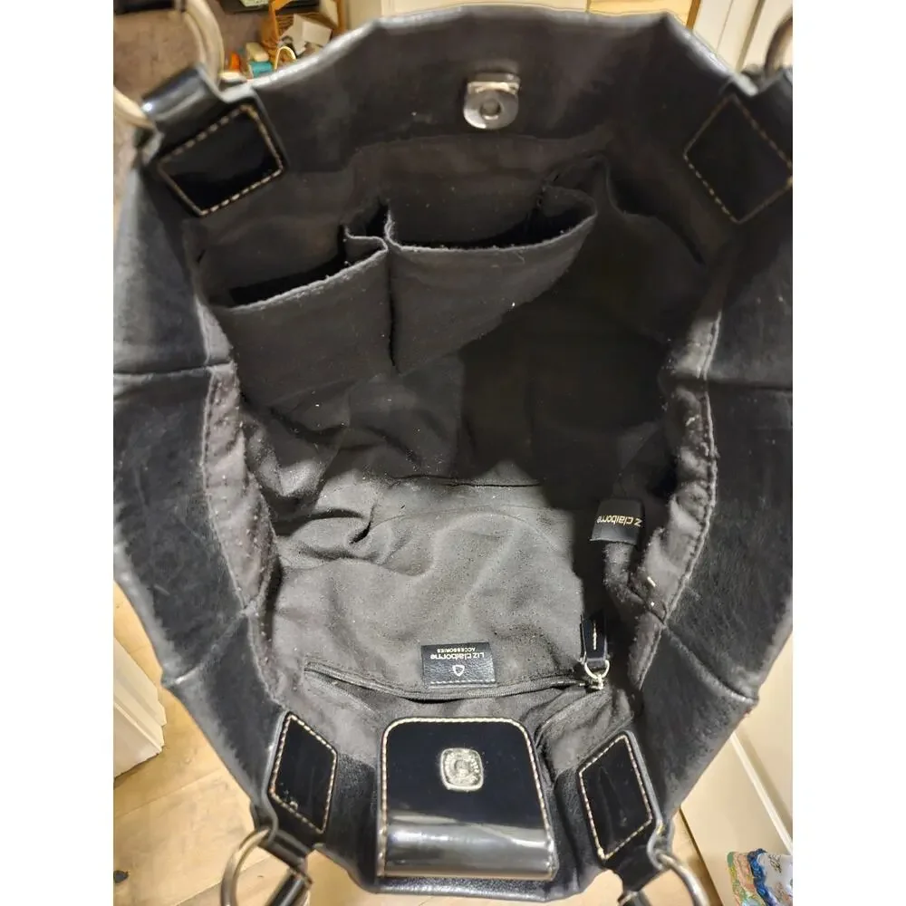 Vintage Liz Claiborne Black Leather Purse Shoulder Bag Female Silhouette Vinyl